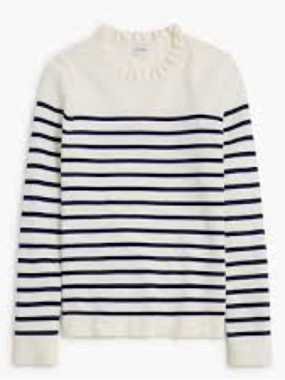 J. Crew Cream and Navy Striped Ruffleneck Sweater NWT XS - Picture 8 of 8